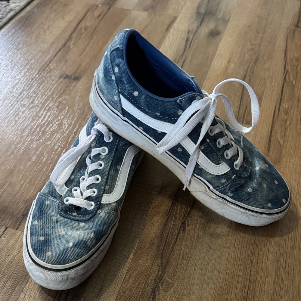 Vans Blue and White Polka Dot Platform Shoes